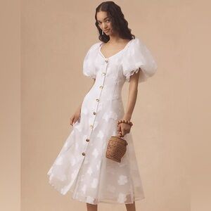 Anthropologie Let Me Be Puff-Sleeve Sheer Midi Dress Size XS!